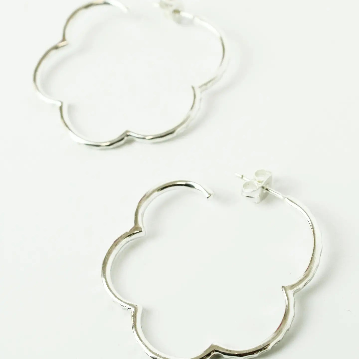 Silver Flower Hoops