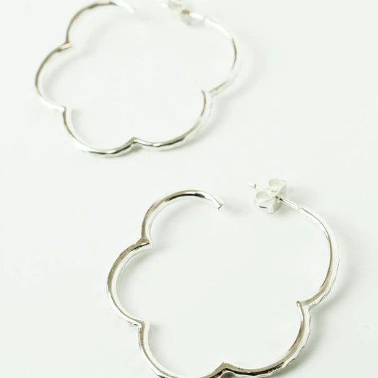 Silver Flower Hoops