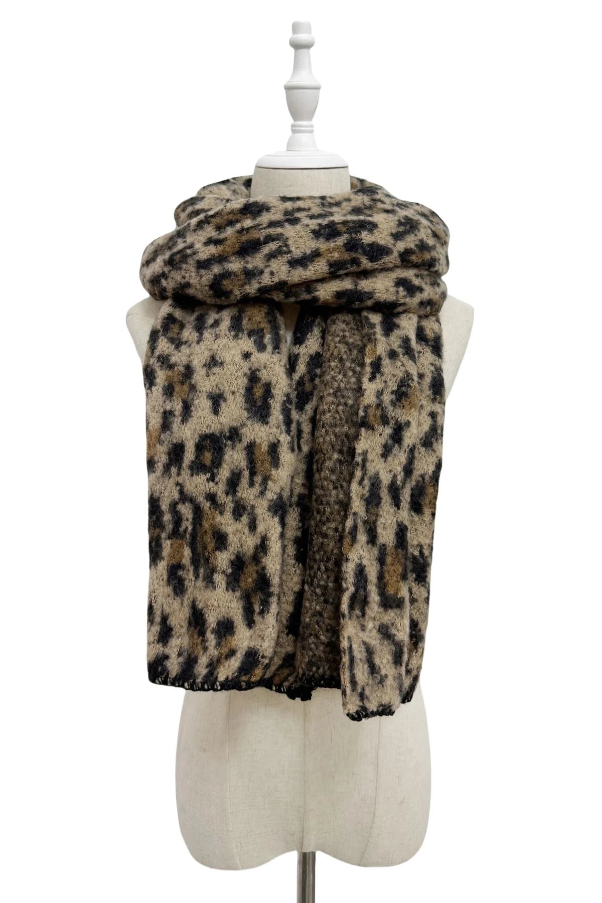 Cosy Leopard Print Wool Knitted Scarf