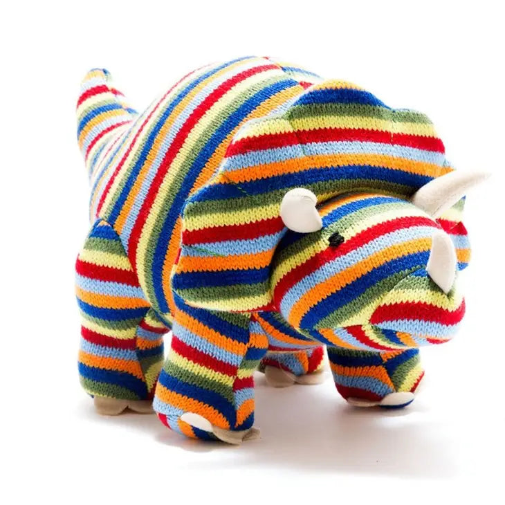 Knitted Triceratops Dinosaur Plush Toy - Stripe