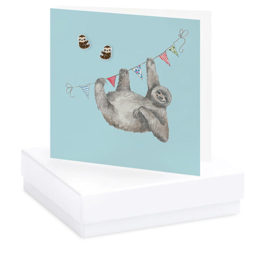 Boxed Sloth Silver Earring Card