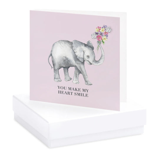 Boxed Elephant Heart Smile Silver Earring Card