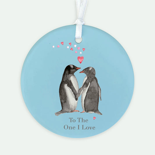 Hanging Ceramic Decoration - Penguins Love