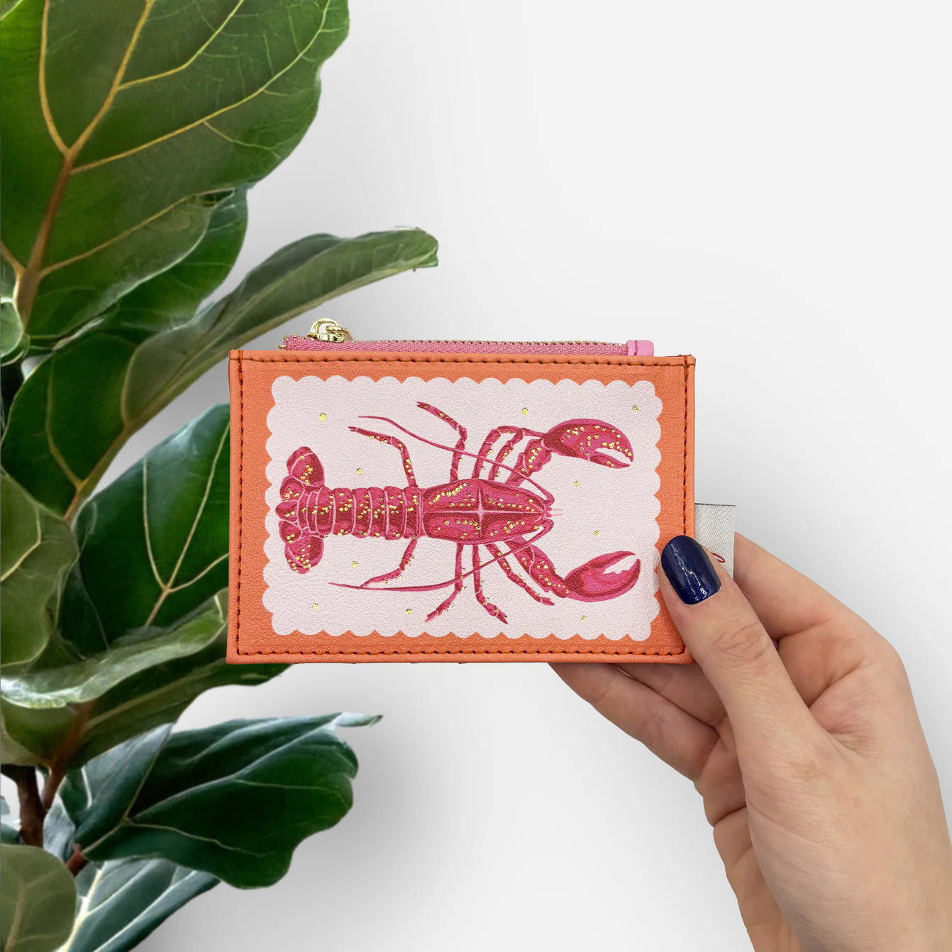 Coral Lobster Zip Purse