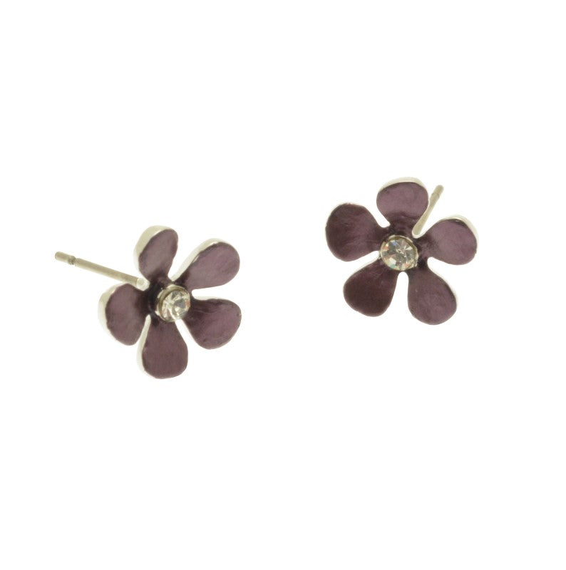 Purple Crystal Flower Stud Earrings