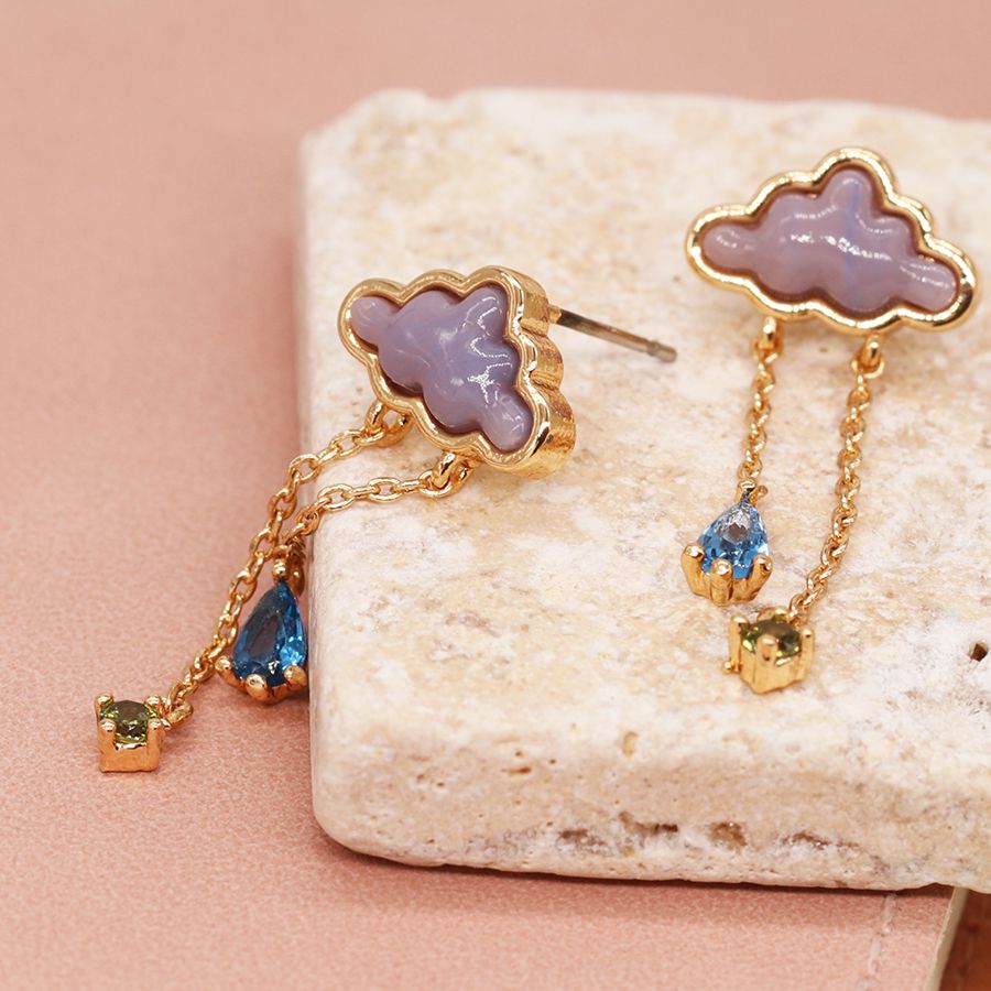 Golden cloud and crystal raindrop earrings