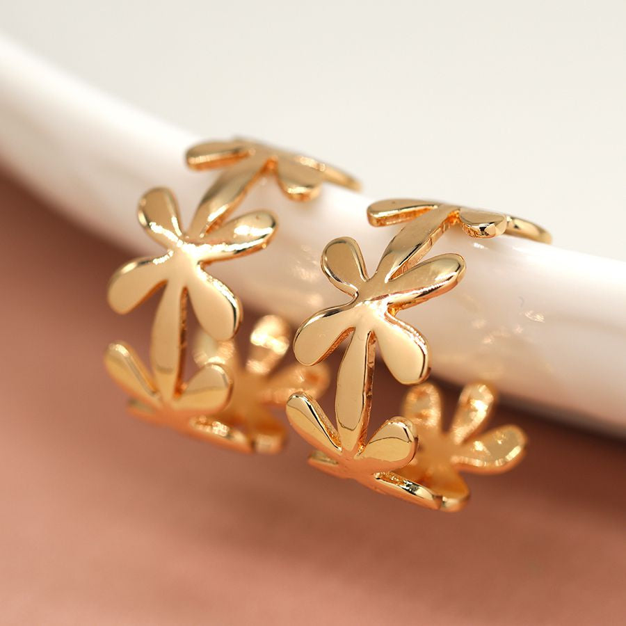 Golden simple daisy chain hoop earrings