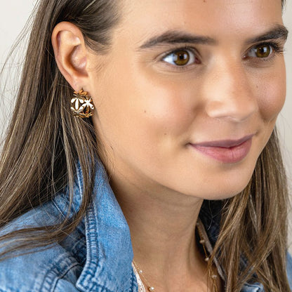 Golden simple daisy chain hoop earrings