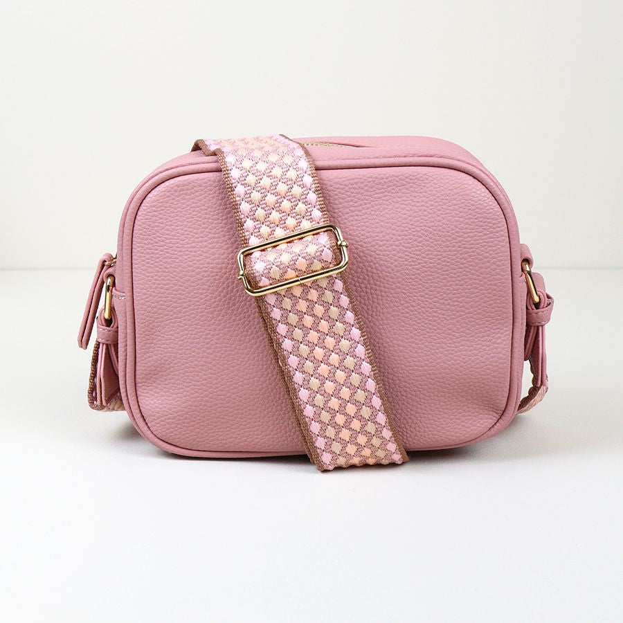 Pink Vegan Leather camera bag with spot strap