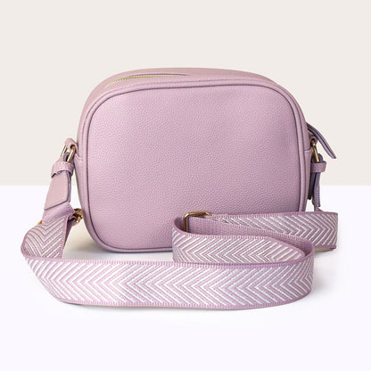 Lilac Vegan Leather camera bag with chevron strap