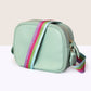 Mint Vegan Leather camera bag with striped strap