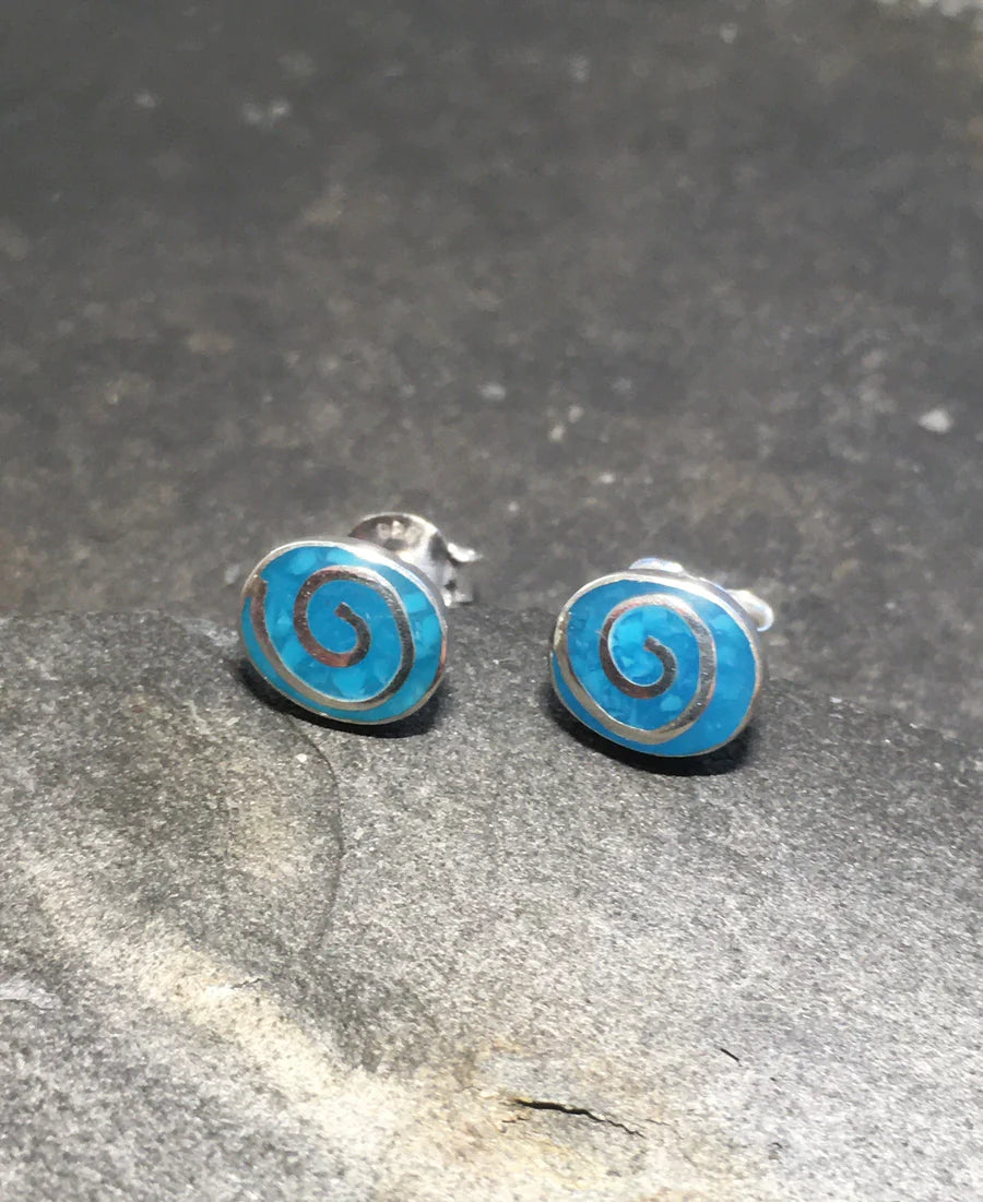 Blue oval swirl studs