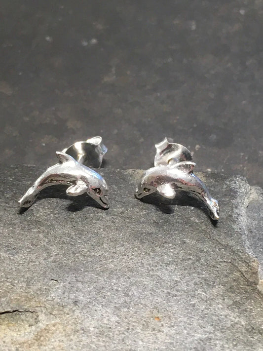 Silver dolphin studs 9x4mm