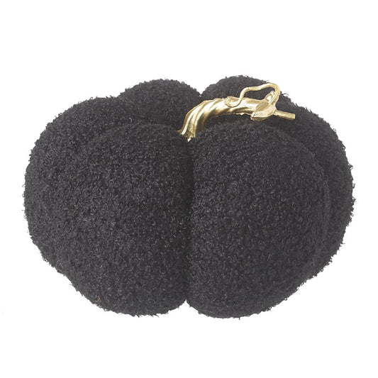 Large Black Fabric Pumpkin With Gold Stalk
