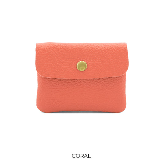 Leather Button Purse Coral