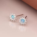 Sterling silver blue opal flower burst earrings
