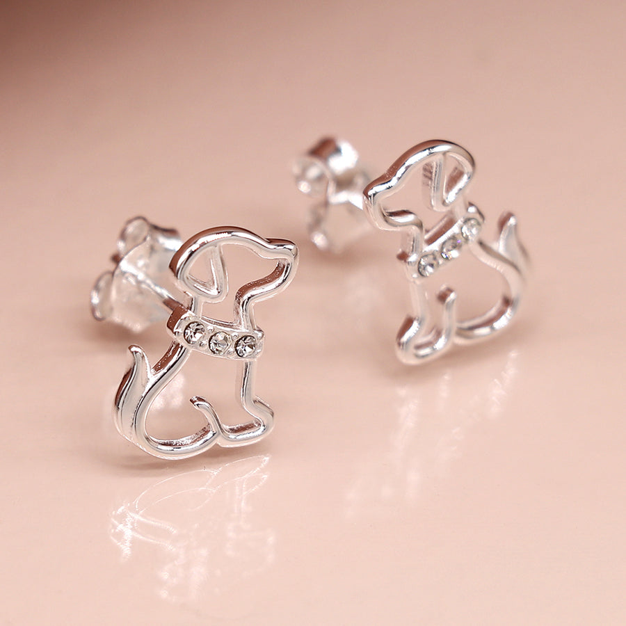 Sterling silver labrador crystal stud earrings