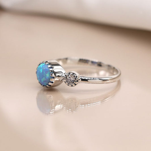 Sterling silver opal and CZ crystal ring