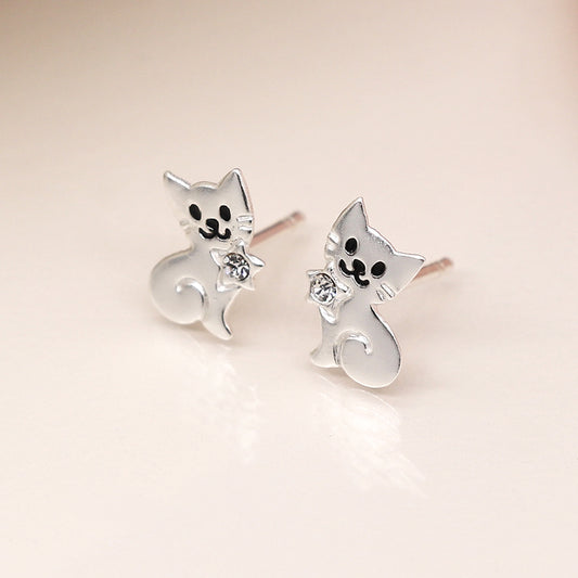 Sterling silver and crystal cat earrings