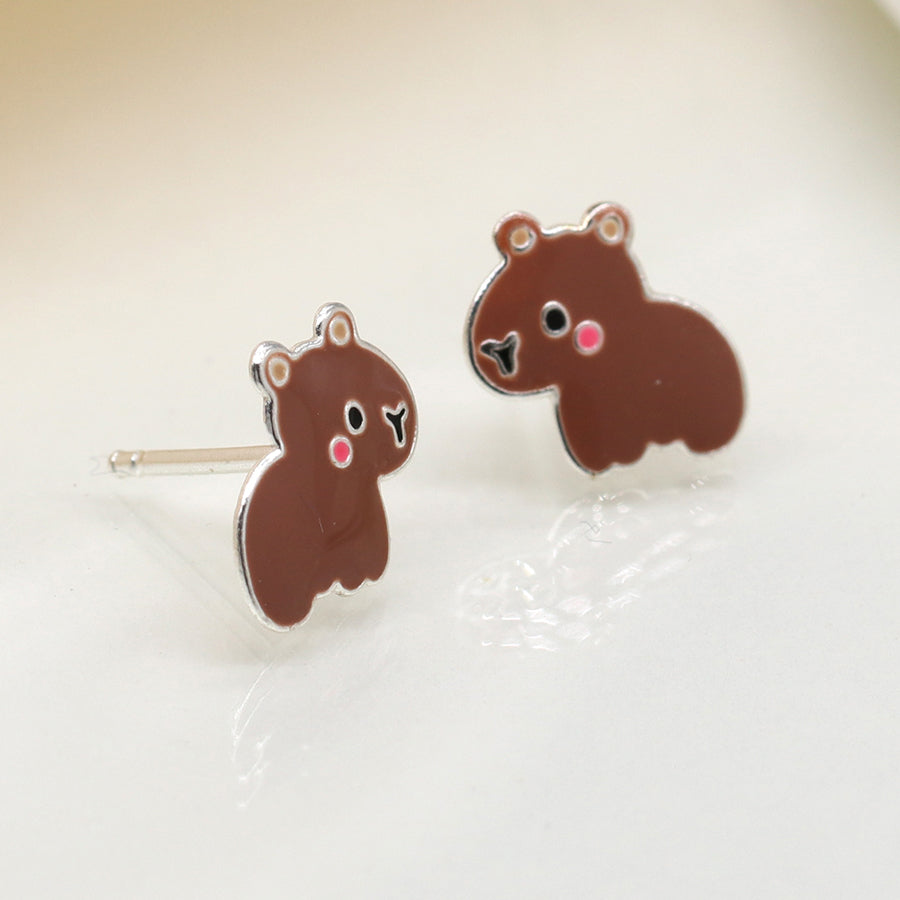 Sterling silver enamel capybara earrings