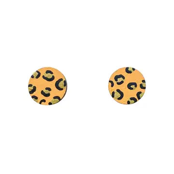 Mini Leopard Print Circle Studs Yellow and Gold