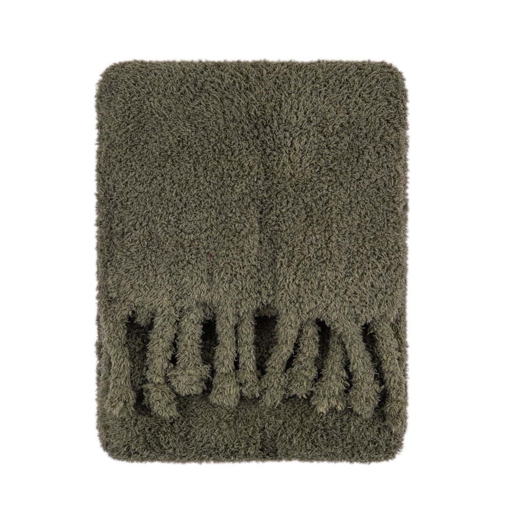 Harlan Borg Sherpa Tasselled Throw Olive