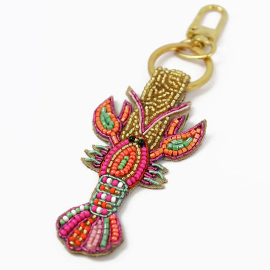 Rainbow Pink Beaded Lobster Keyring