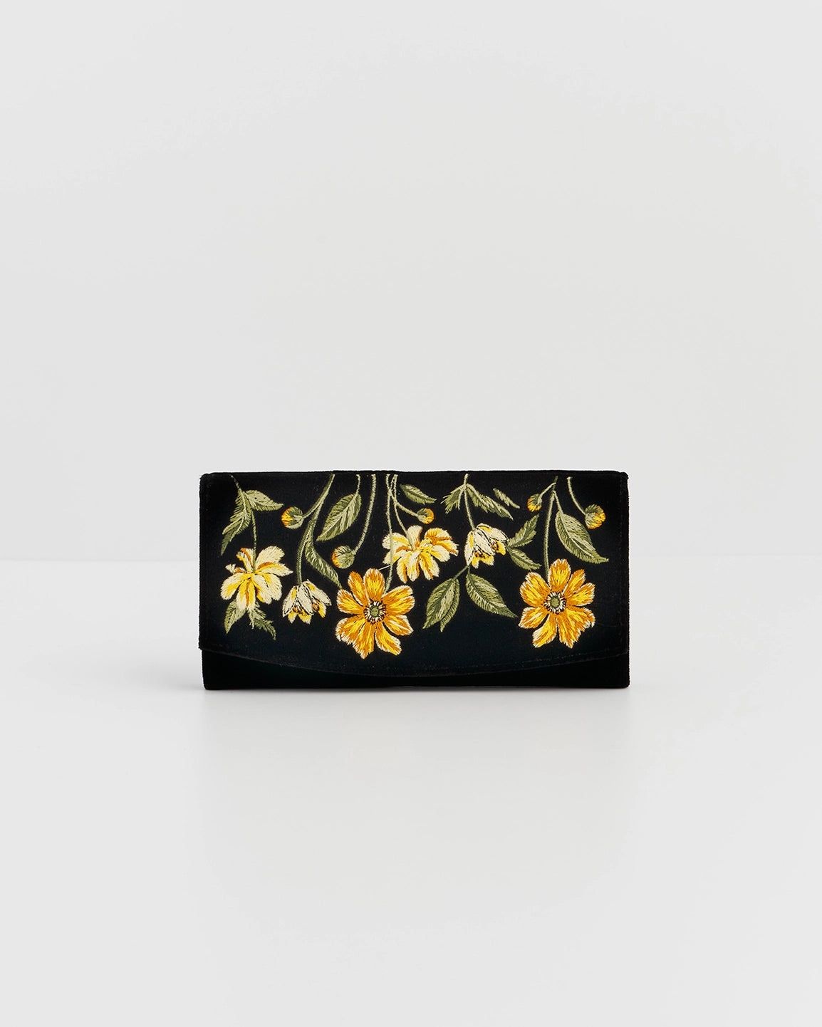 Botanical Black Velvet Embroidered Purse