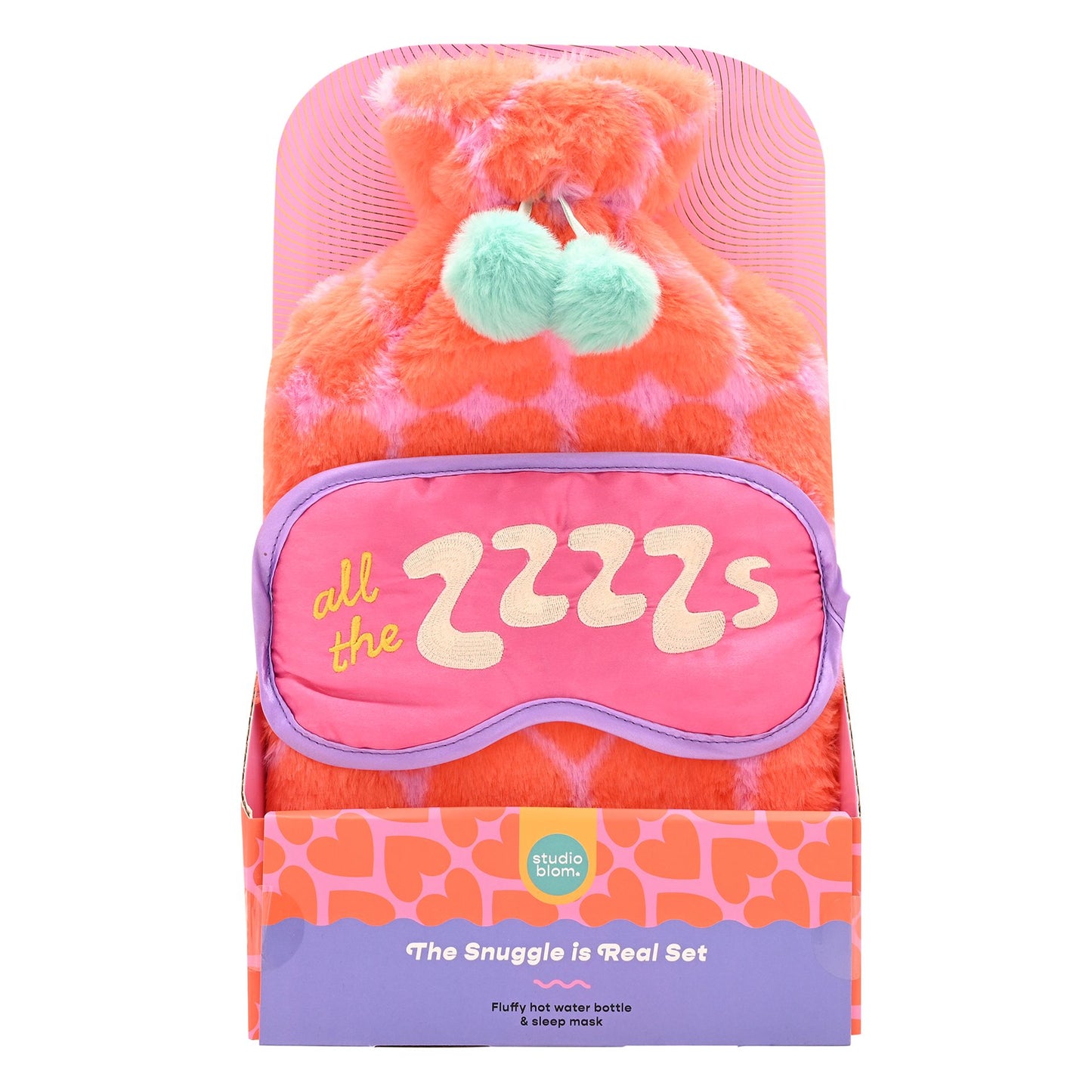 Studio Blom - The Snuggle Is Real - Furry 1.5L Hot Water Bottle And Silk Eye Mask Gift Set