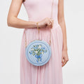 Floral Bow Blue Embroidered Circle Bag