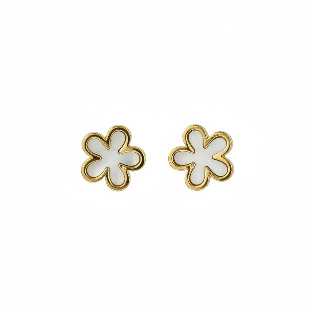 Tarnish Resistant Pearlescent Flower Stud Earrings