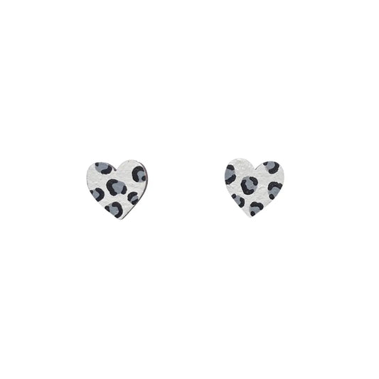 Mini Leopard Print White and Grey Wooden Earrings
