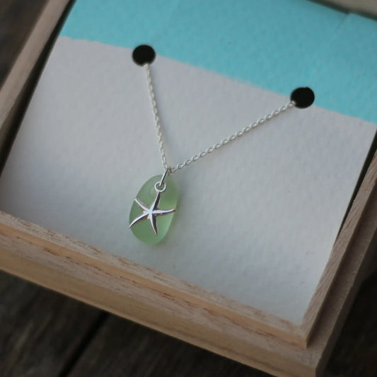 Sea Star & Pale Green Sea Glass Necklace