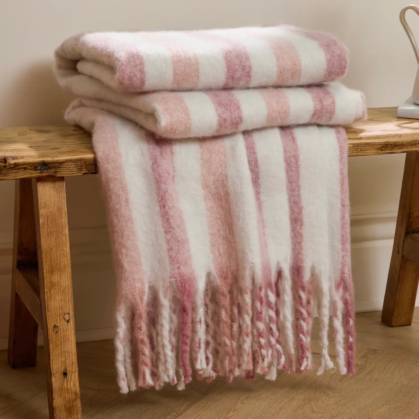 Beechwood Woven Stripe Throw Camellia