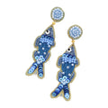 Blue Stitch Beaded Fish Earrings