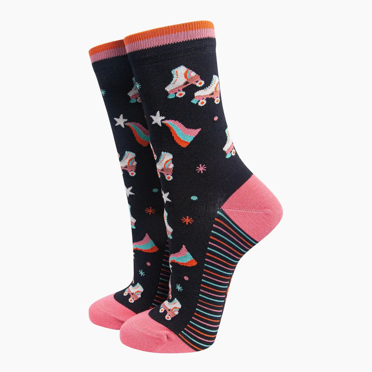 Retro Rollerskates Women's Bamboo Socks in Black