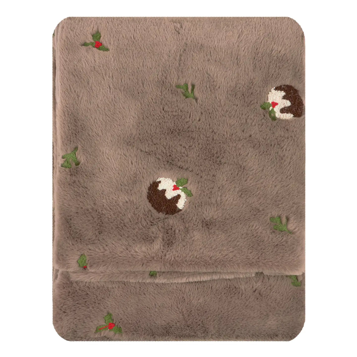 Festive Puddings Faux Fur Throw Mocha