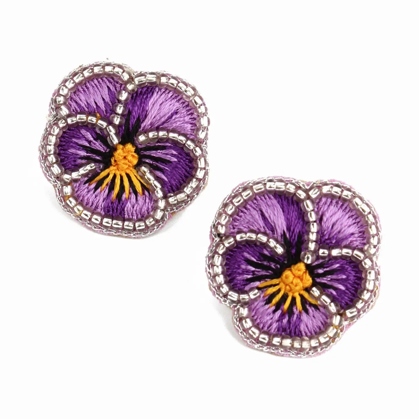Purple Pansy Beaded Studs