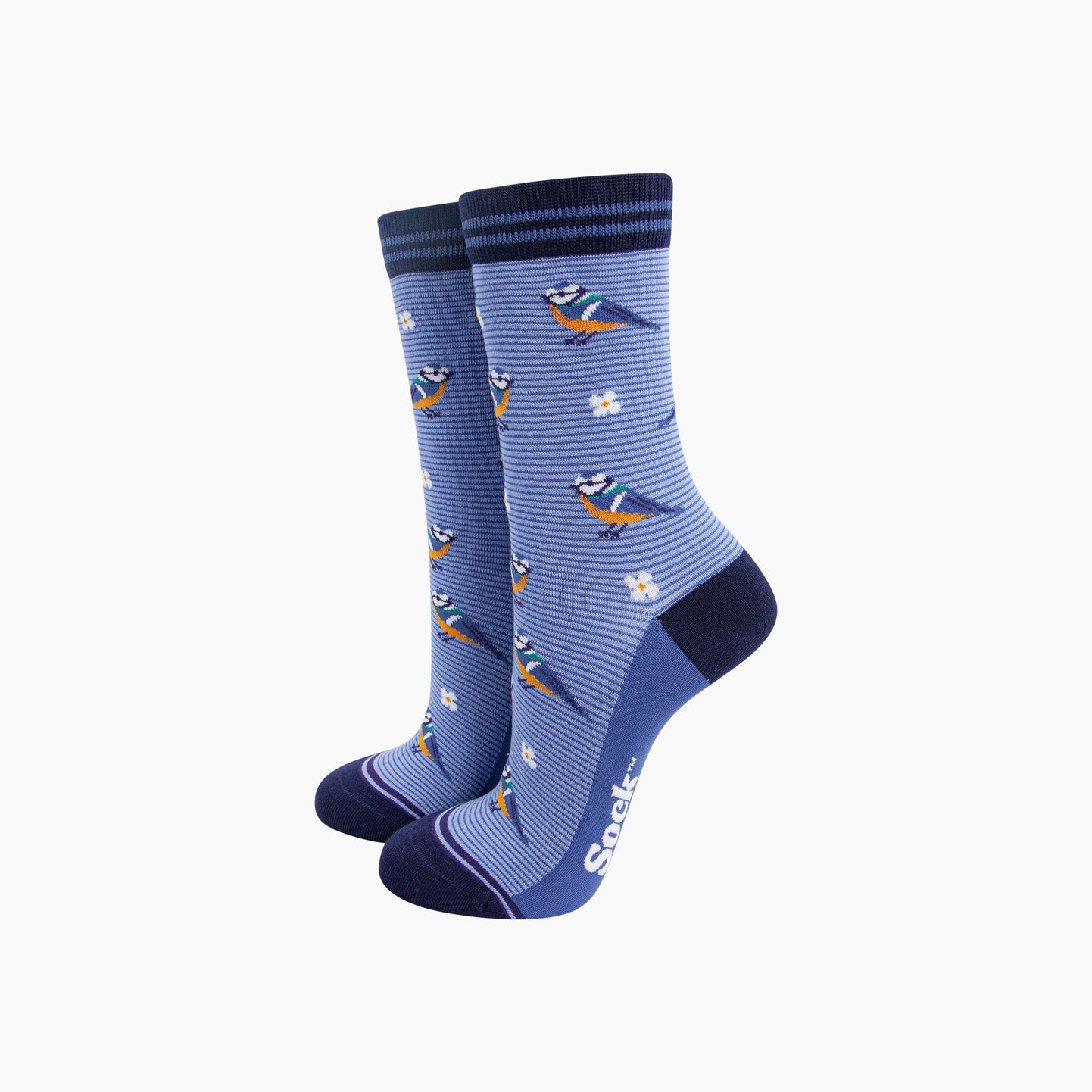 Blue Tit Floral Bamboo Socks in Blue