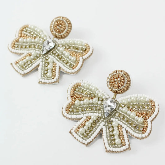 White Bling Bow Earrings