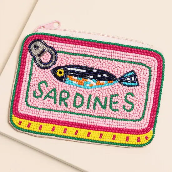 Beaded Pink Sardines Small Purse