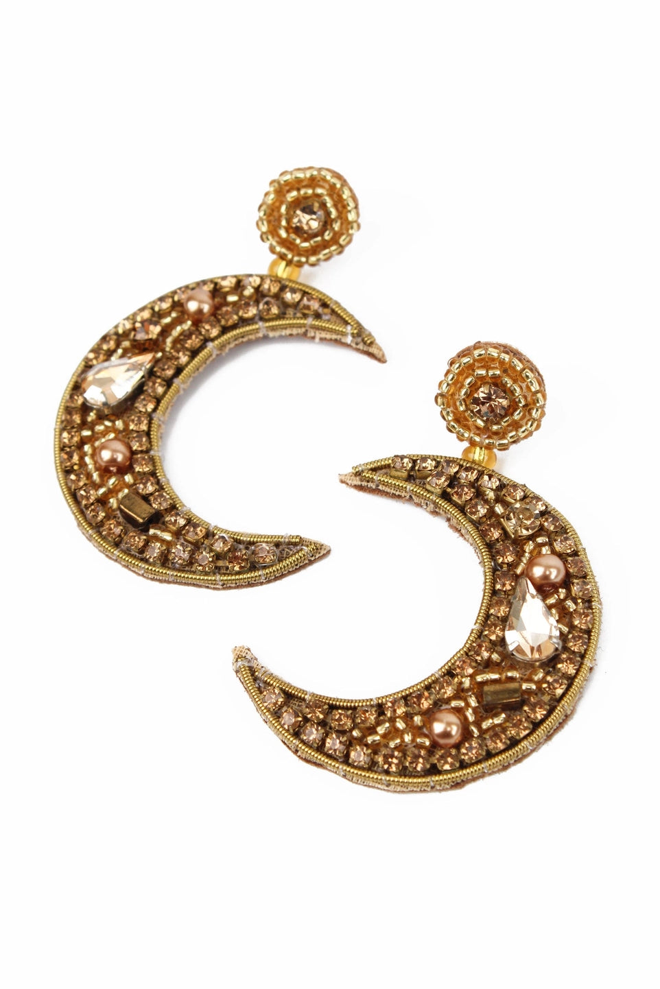 Gold Beaded Moon Drops