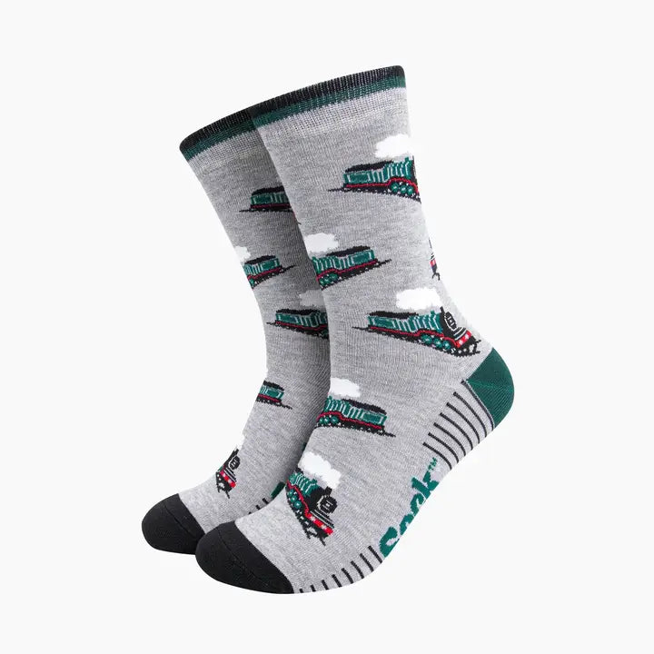 Steam Trains Bamboo Socks in Light Grey