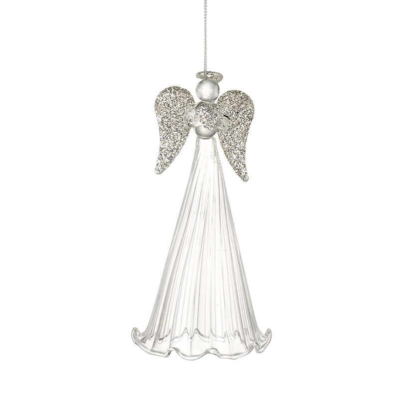 Tall Glass Angel With Silvery Wings
