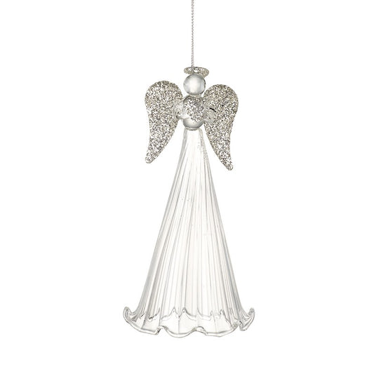 Tall Glass Angel With Silvery Wings