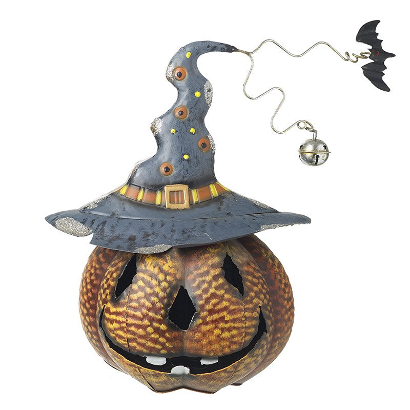 Metal Pumpkin In Witch Hat