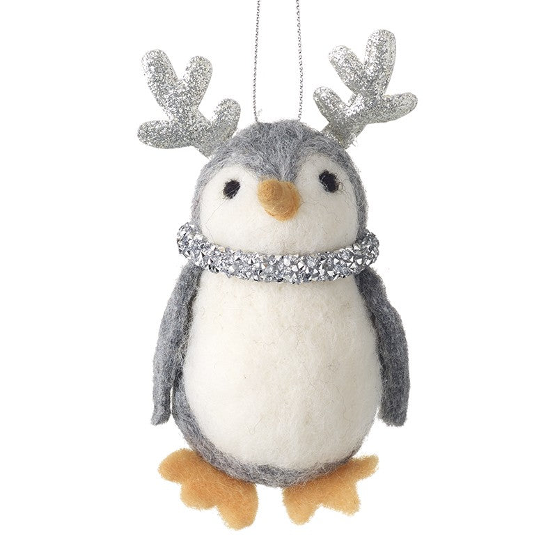 Hanging Penguin With Silver Antlers