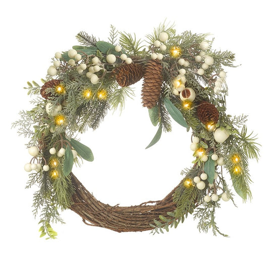 Half Rattan Led White Berry Wreath