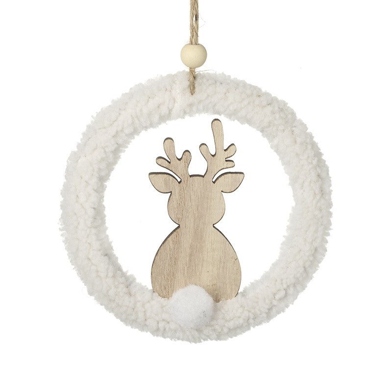 Wooden Deer White Fluffy Hoop Hanger