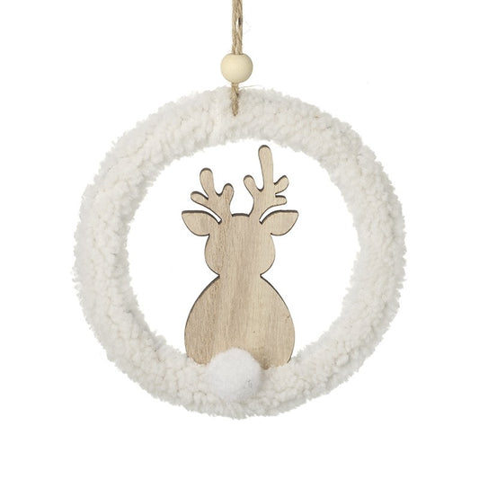Wooden Deer White Fluffy Hoop Hanger
